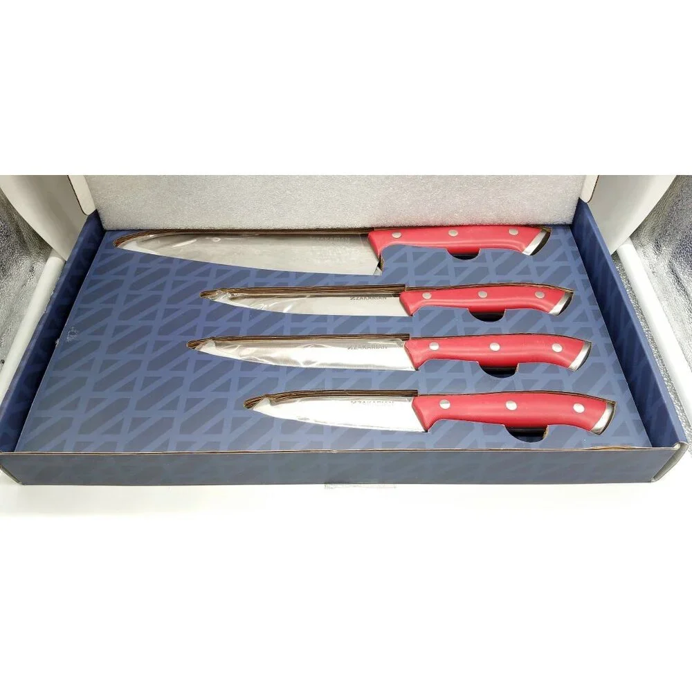 Zakarian by Dash 4-Piece Full Tang Cutlery Knife Gift Set in Cranberry Red